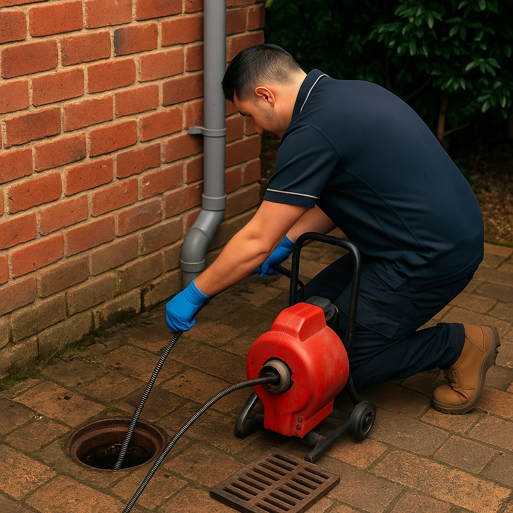 Plumber clearing a blocked drain in Campbelltown